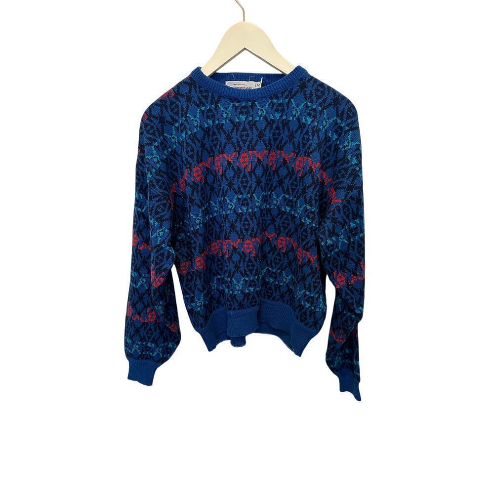 Vintage McGregor Blue Black Long Sleeves Crew Neck Sweater Size Large